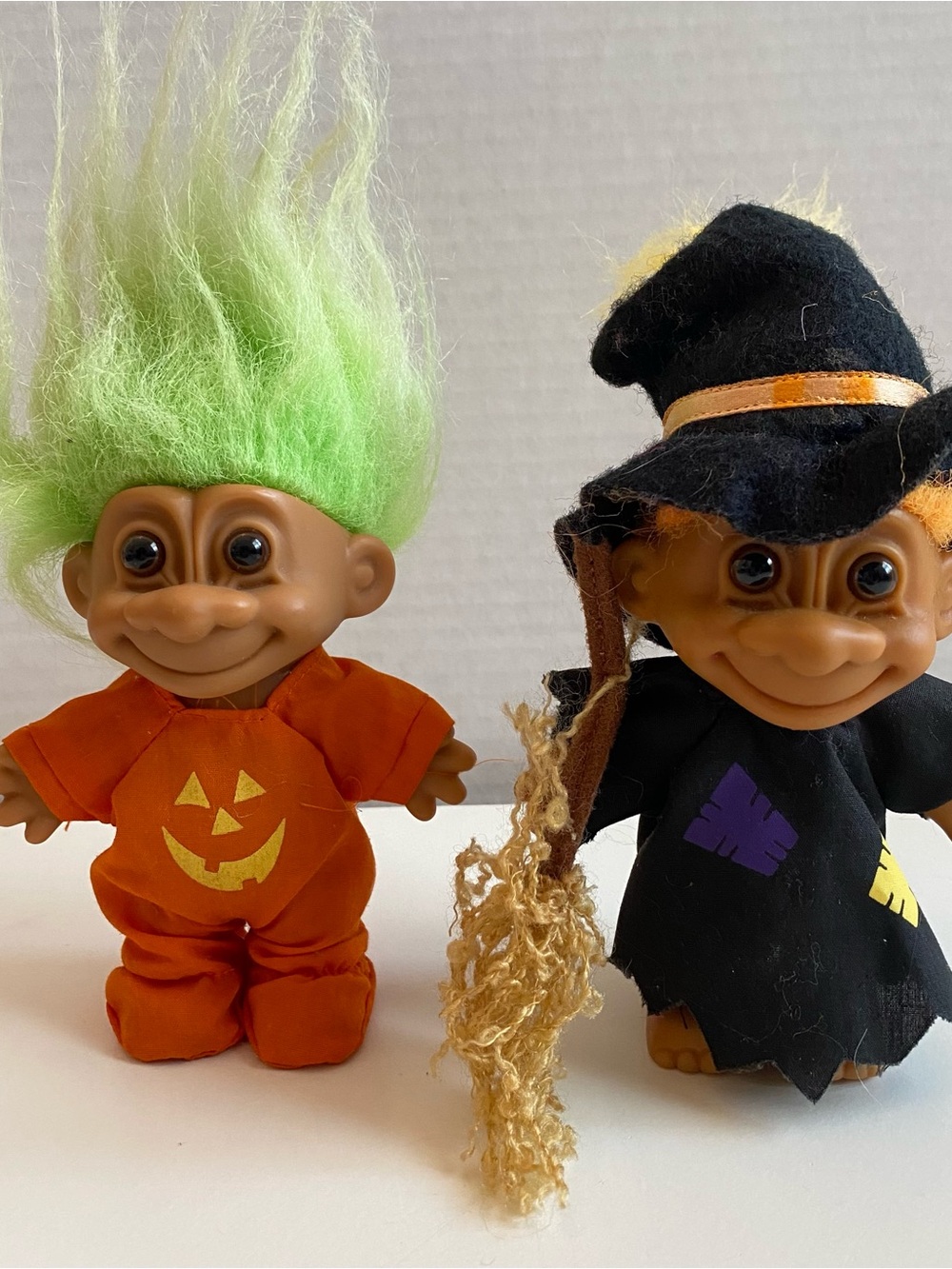 Vintage Russ Berrie Halloween Trolls Lot of 2 Pumpkin & Witch